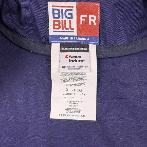Big Bill Jacket Mens Extra Large Blue FR Indura Flame Resistant Work Wear Navy - Picture 6 of 16